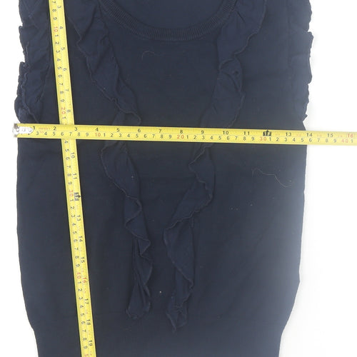 Warehouse Womens Blue Sleeveless Ruffle Knit Blouse UK 8