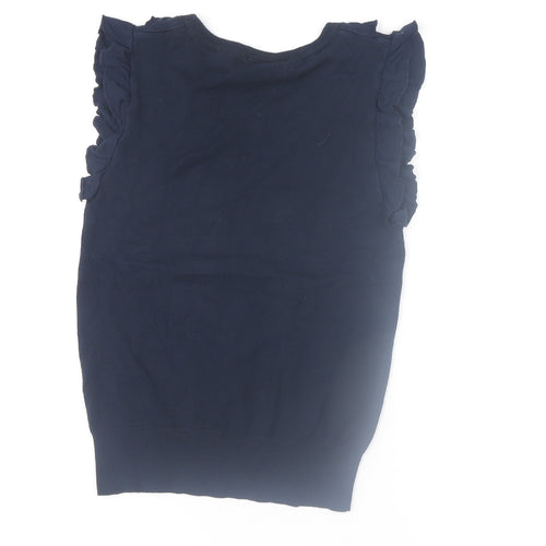 Warehouse Womens Blue Sleeveless Ruffle Knit Blouse UK 8