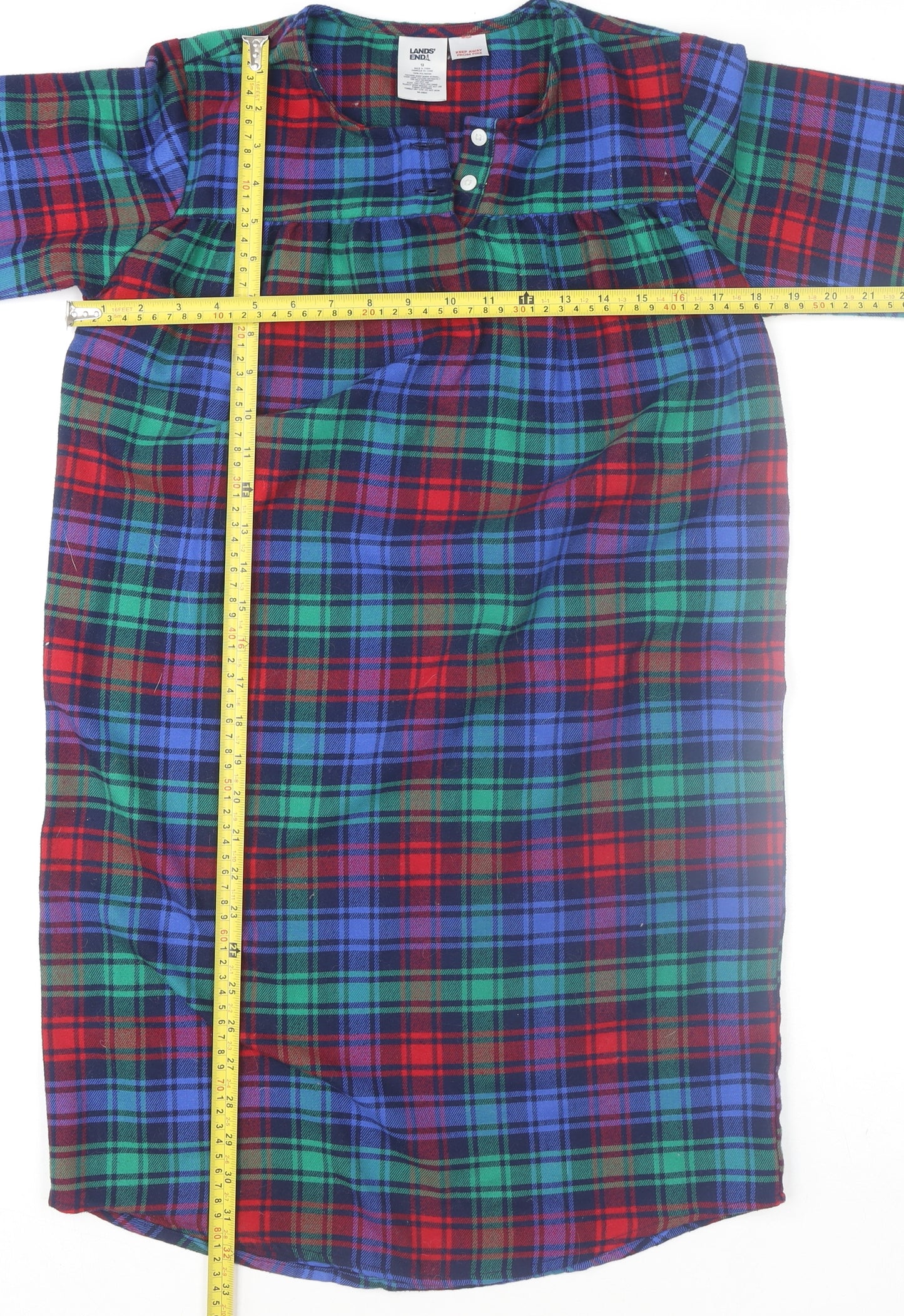 Lands' End Women's Red Blue Green Check Long Sleeve Tunic Size 12