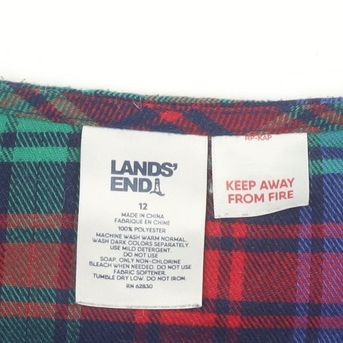Lands' End Women's Red Blue Green Check Long Sleeve Tunic Size 12