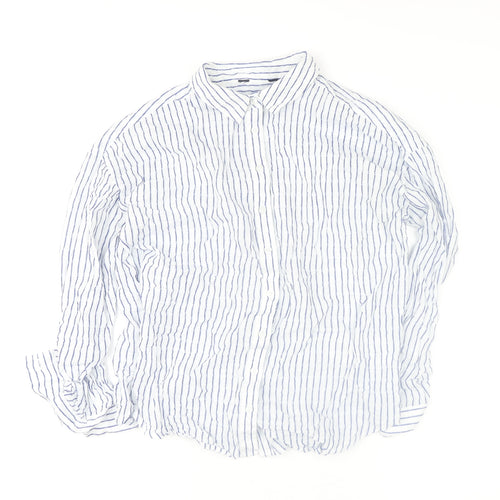 Vero Moda Women’s White Blue Striped Cotton Long Sleeve Button-Up Shirt XL