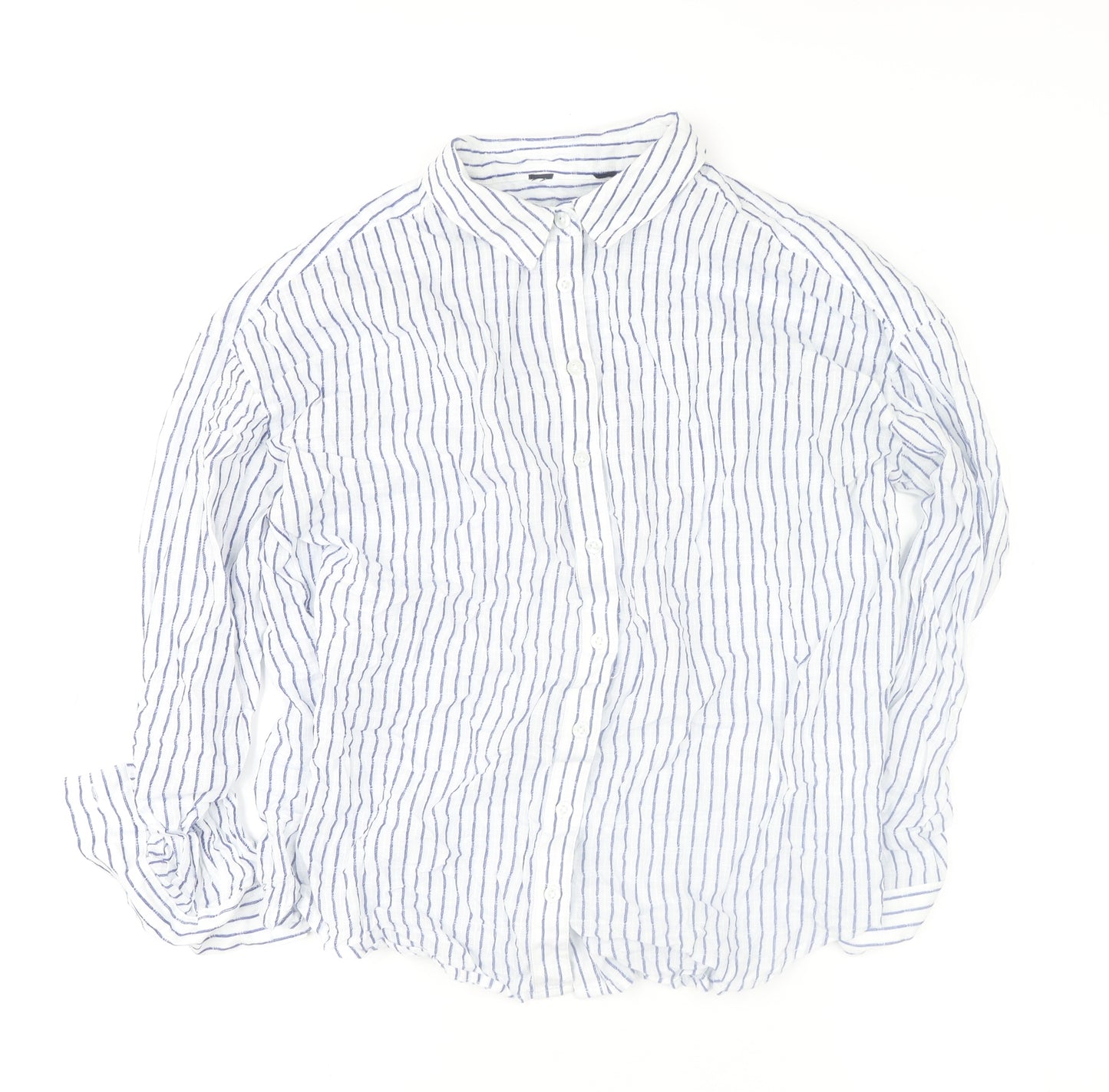 Vero Moda Women’s White Blue Striped Cotton Long Sleeve Button-Up Shirt XL
