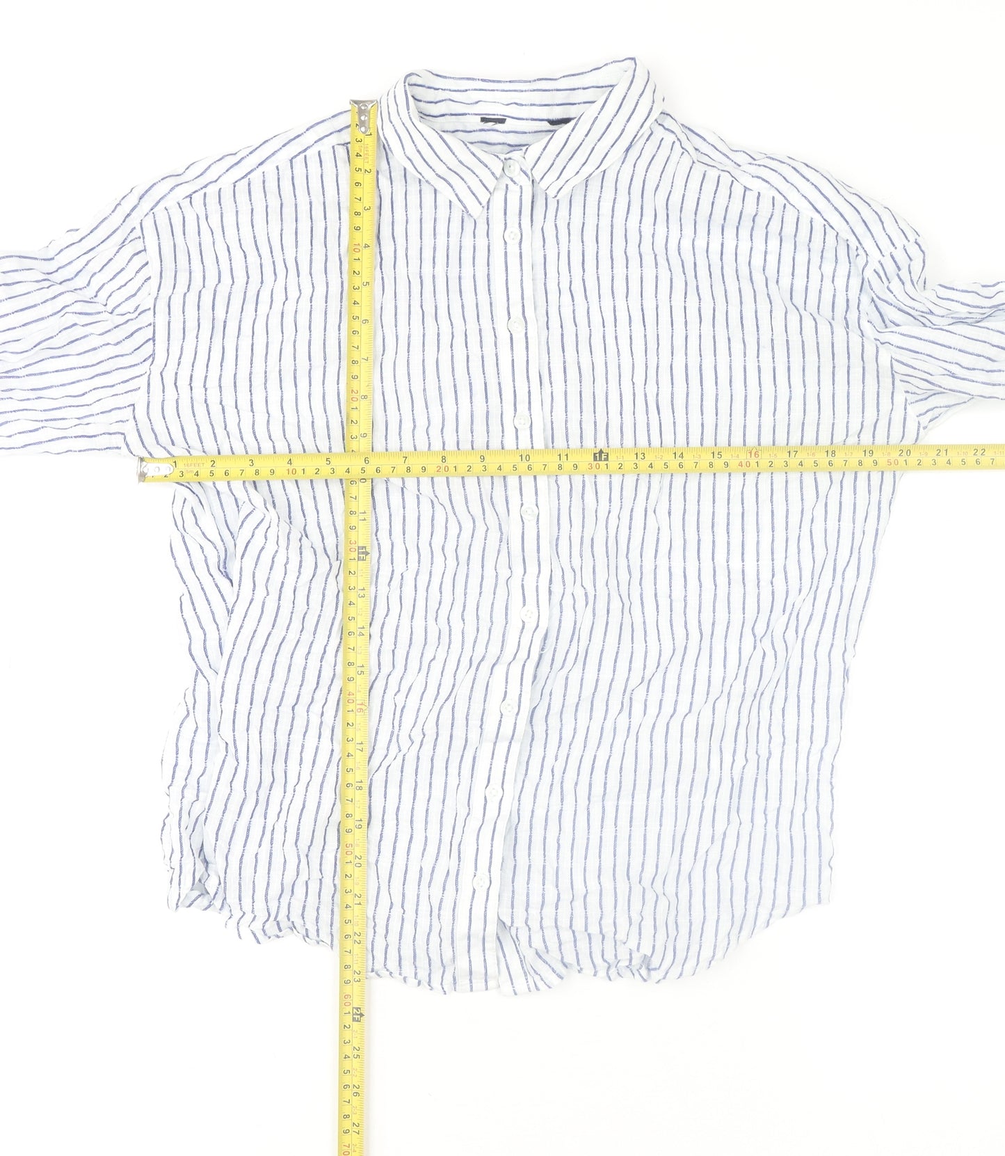 Vero Moda Women’s White Blue Striped Cotton Long Sleeve Button-Up Shirt XL