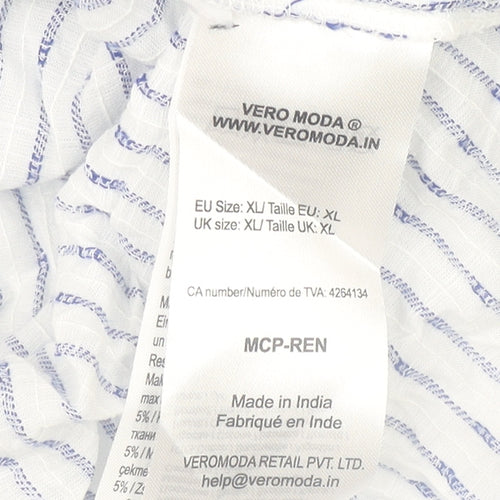 Vero Moda Women’s White Blue Striped Cotton Long Sleeve Button-Up Shirt XL