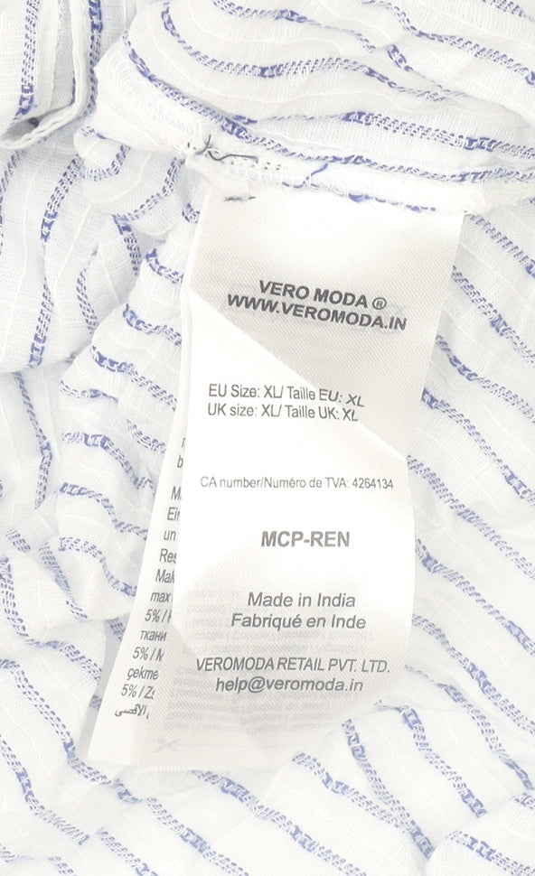 Vero Moda Women’s White Blue Striped Cotton Long Sleeve Button-Up Shirt XL