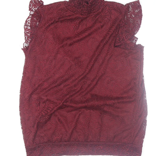 M&Co Women's Red Lace High Neck Sleeveless Tunic Blouse Size 12