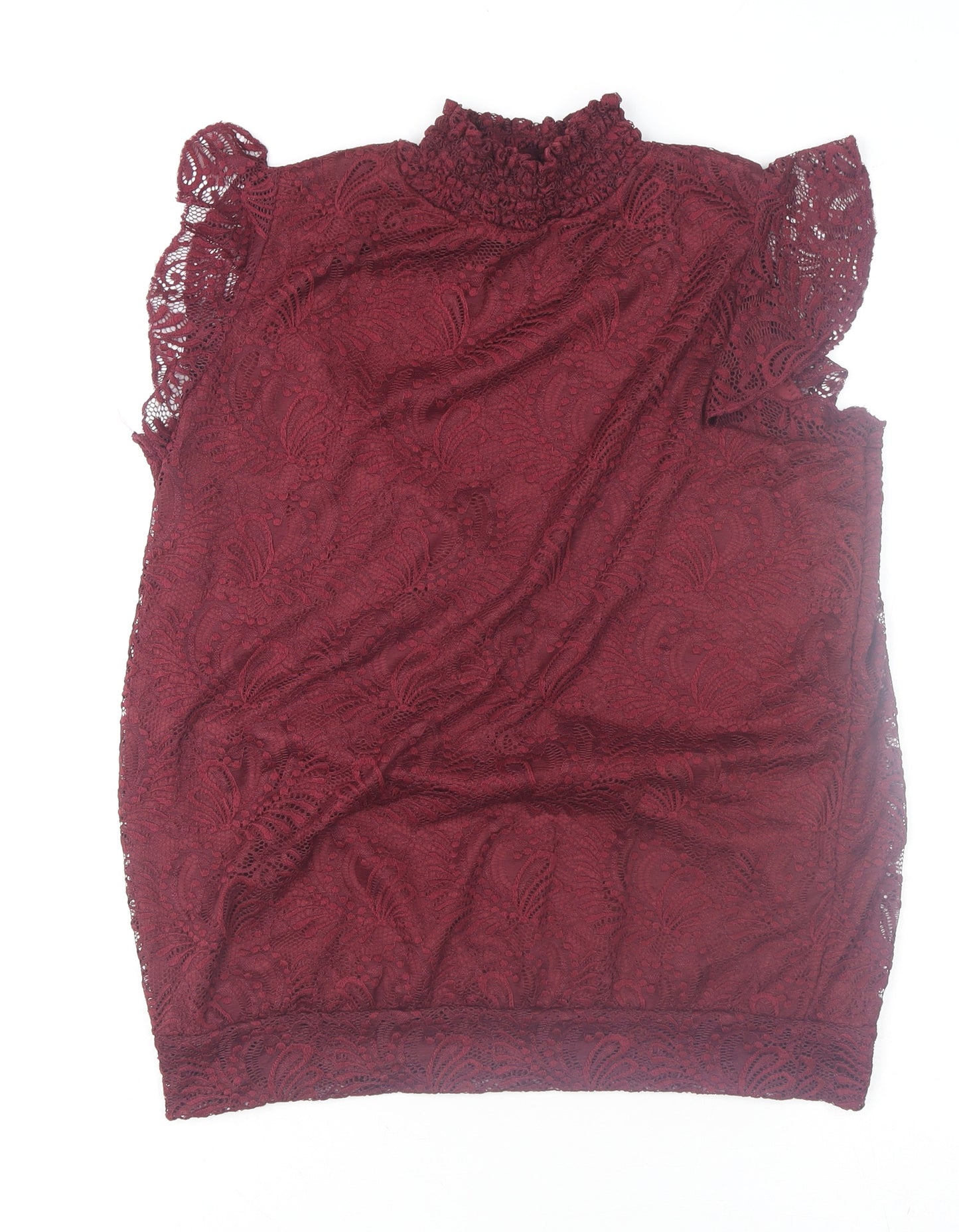 M&Co Women's Red Lace High Neck Sleeveless Tunic Blouse Size 12