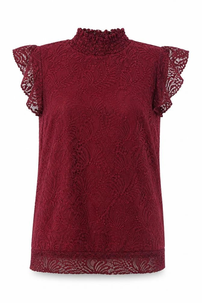 M&Co Women's Red Lace High Neck Sleeveless Tunic Blouse Size 12