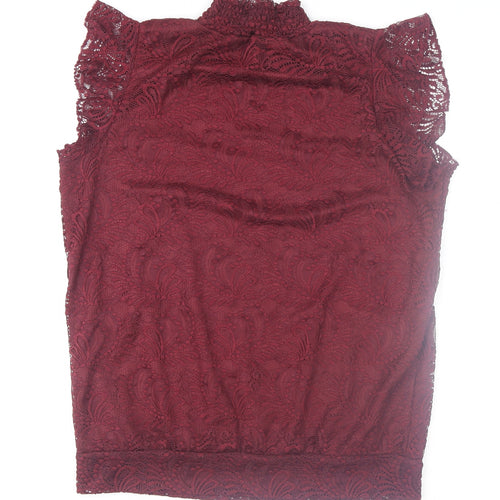 M&Co Women's Red Lace High Neck Sleeveless Tunic Blouse Size 12