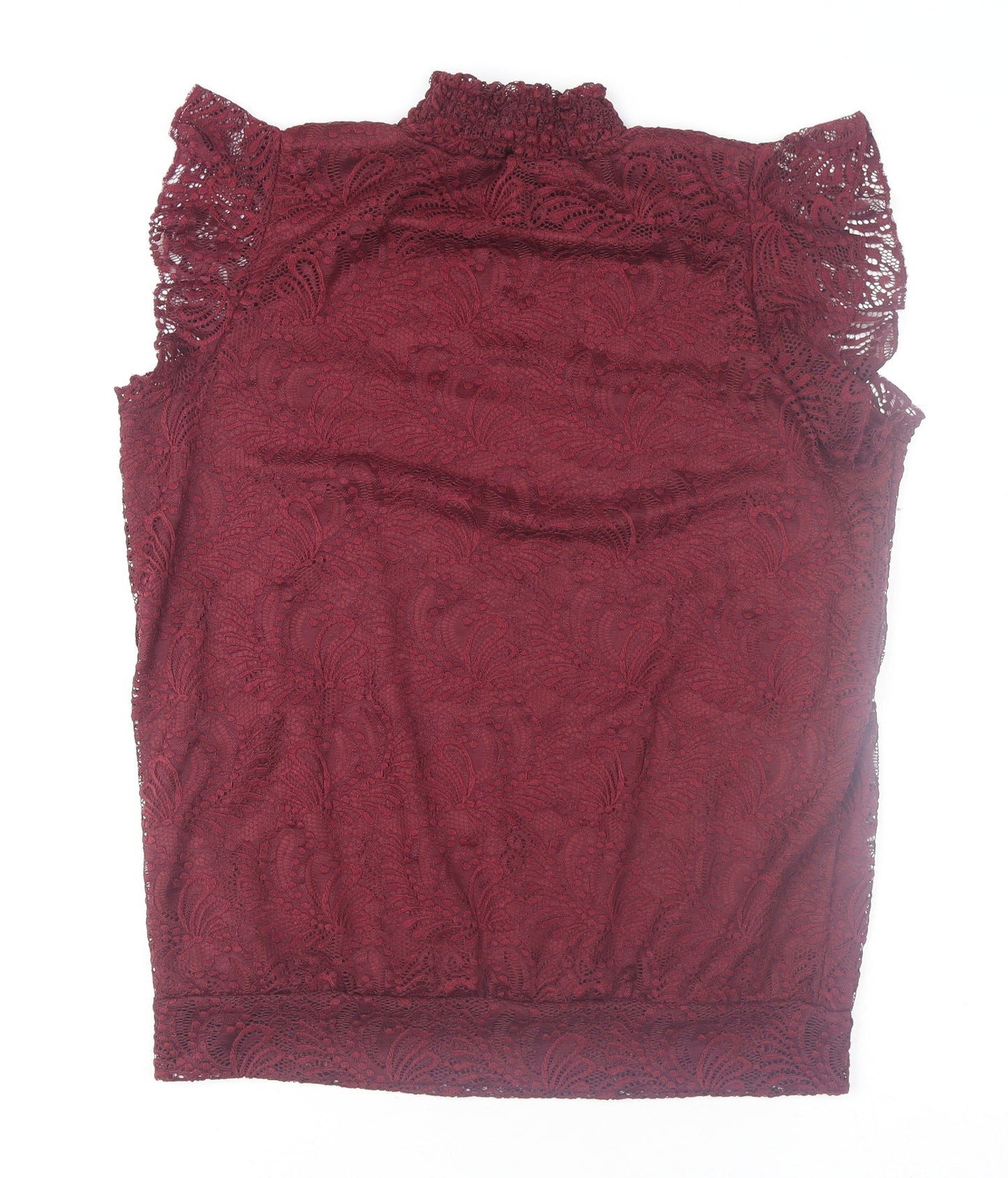 M&Co Women's Red Lace High Neck Sleeveless Tunic Blouse Size 12
