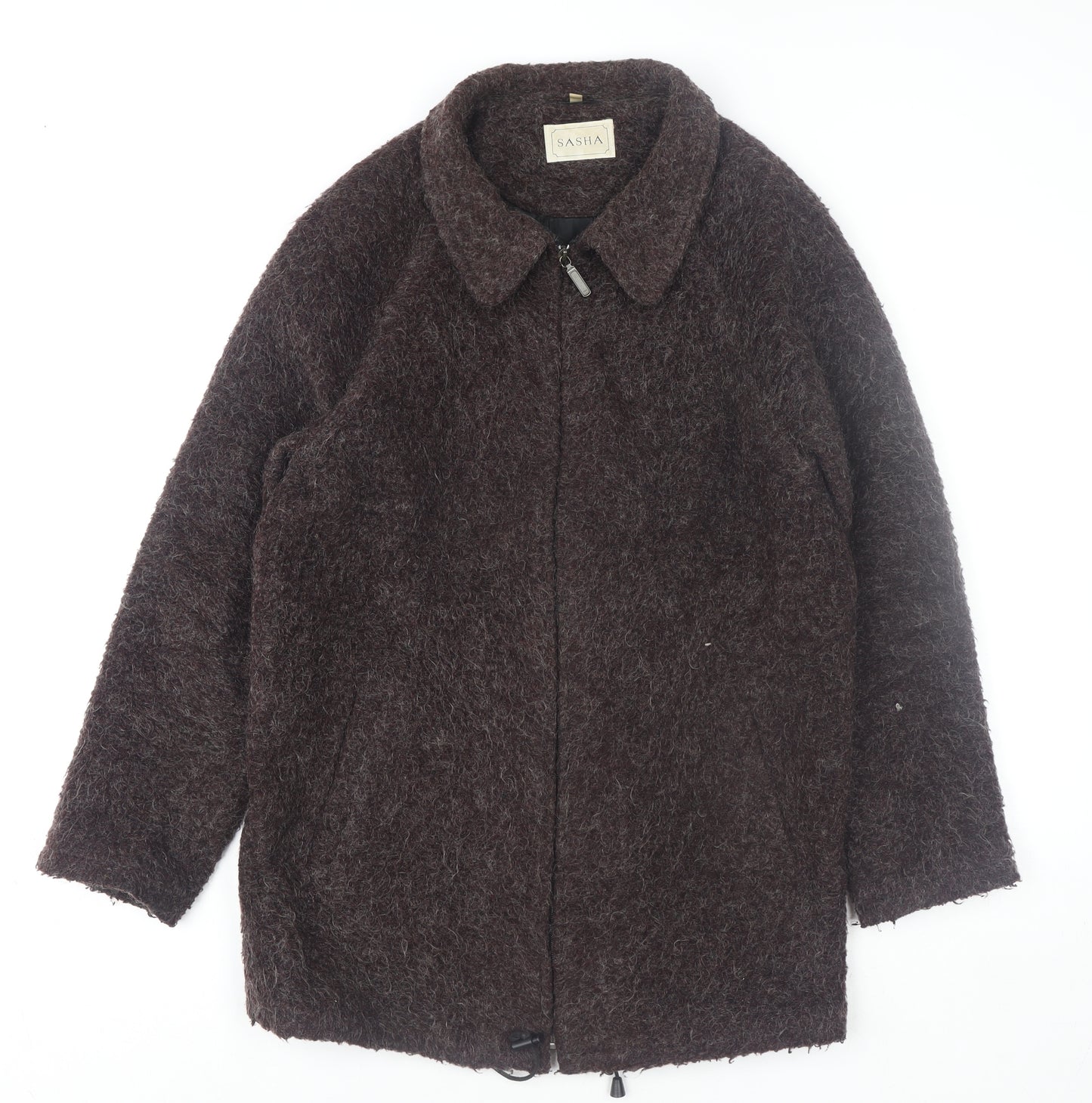 Sasha Women Brown Mohair Blend Mid-Length Zip Coat Size 12