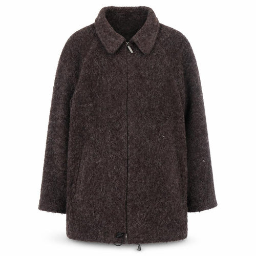 Sasha Women Brown Mohair Blend Mid-Length Zip Coat Size 12