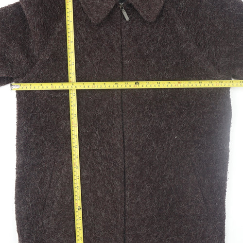 Sasha Women Brown Mohair Blend Mid-Length Zip Coat Size 12