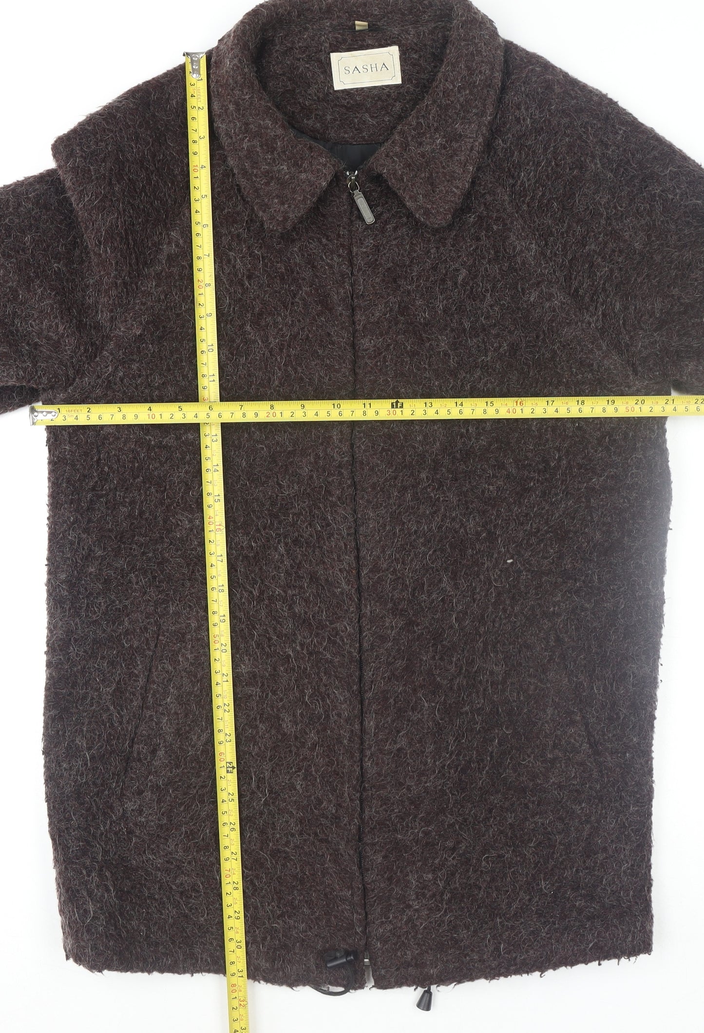 Sasha Women Brown Mohair Blend Mid-Length Zip Coat Size 12