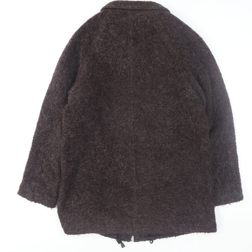 Sasha Women Brown Mohair Blend Mid-Length Zip Coat Size 12