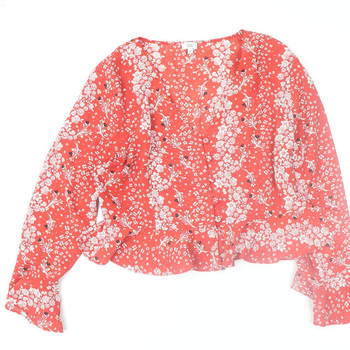 River Island Women's Red Floral Wrap Blouse Size 14