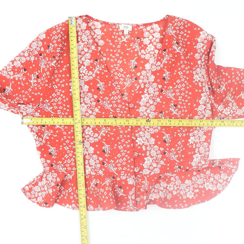 River Island Women's Red Floral Wrap Blouse Size 14