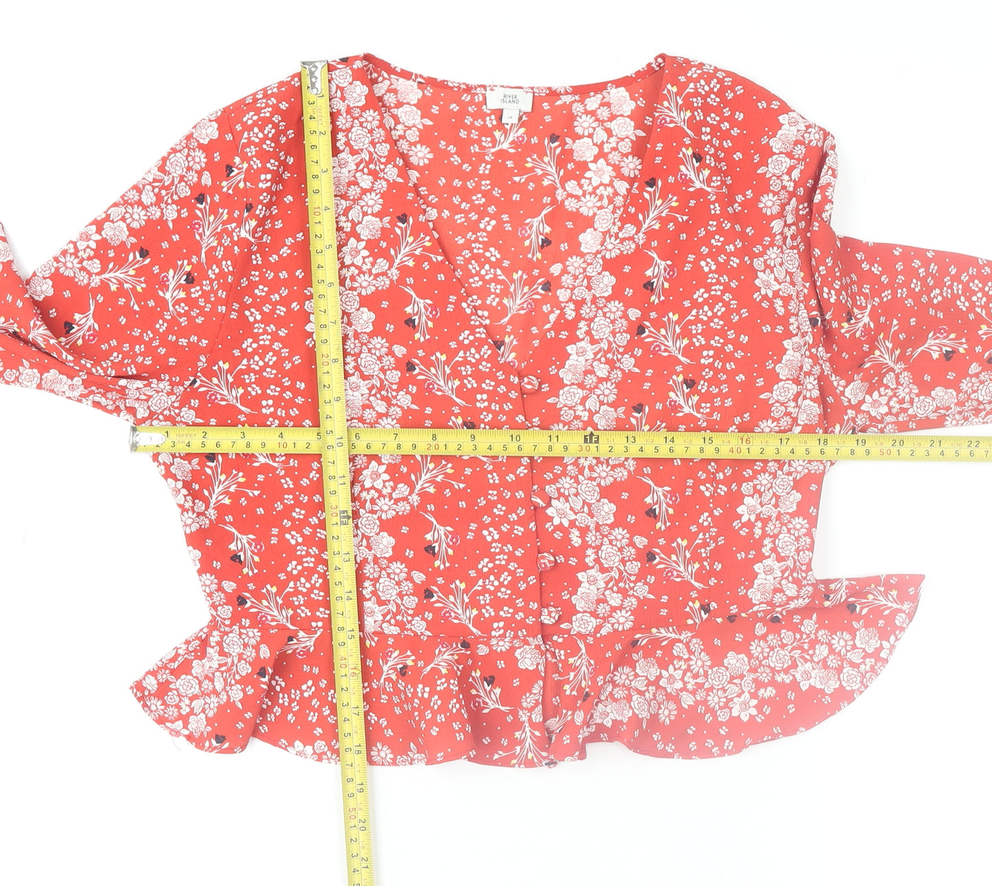 River Island Women's Red Floral Wrap Blouse Size 14