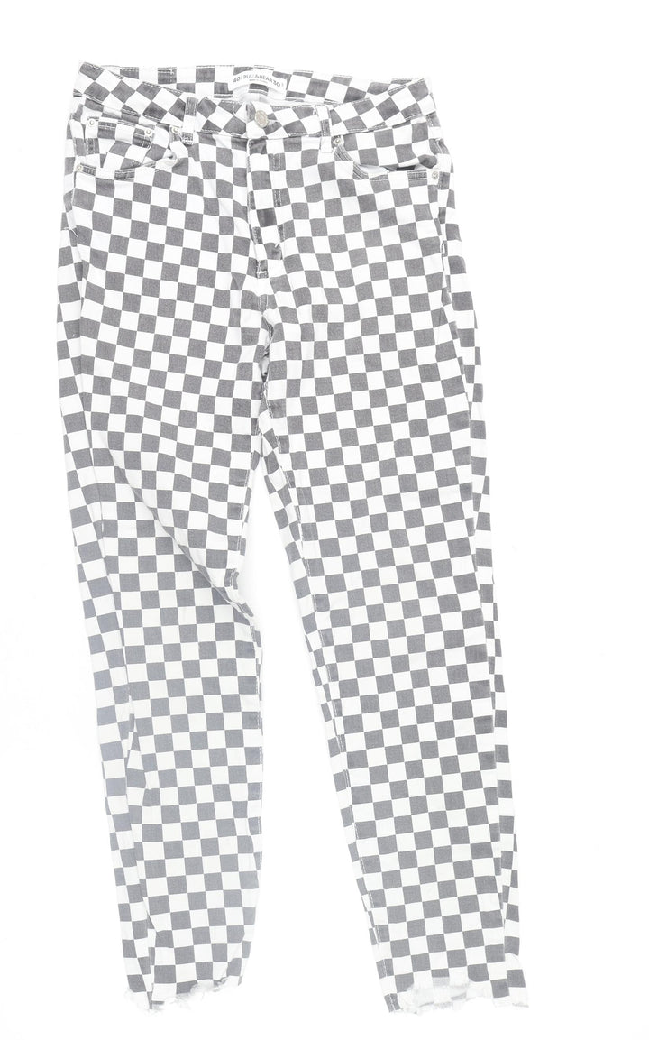 Pull&Bear Womens Black White Check Skinny Jeans Size 12
