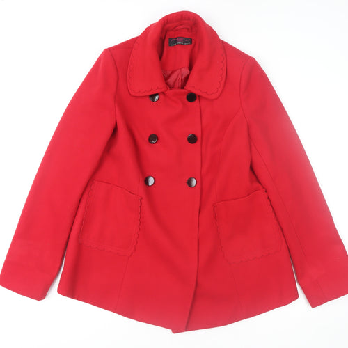 New Look Women Red Pea Coat Size 12 Mid Length Buttoned Classic Style