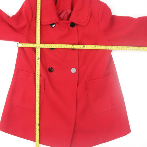 New Look Women Red Pea Coat Size 12 Mid Length Buttoned Classic Style