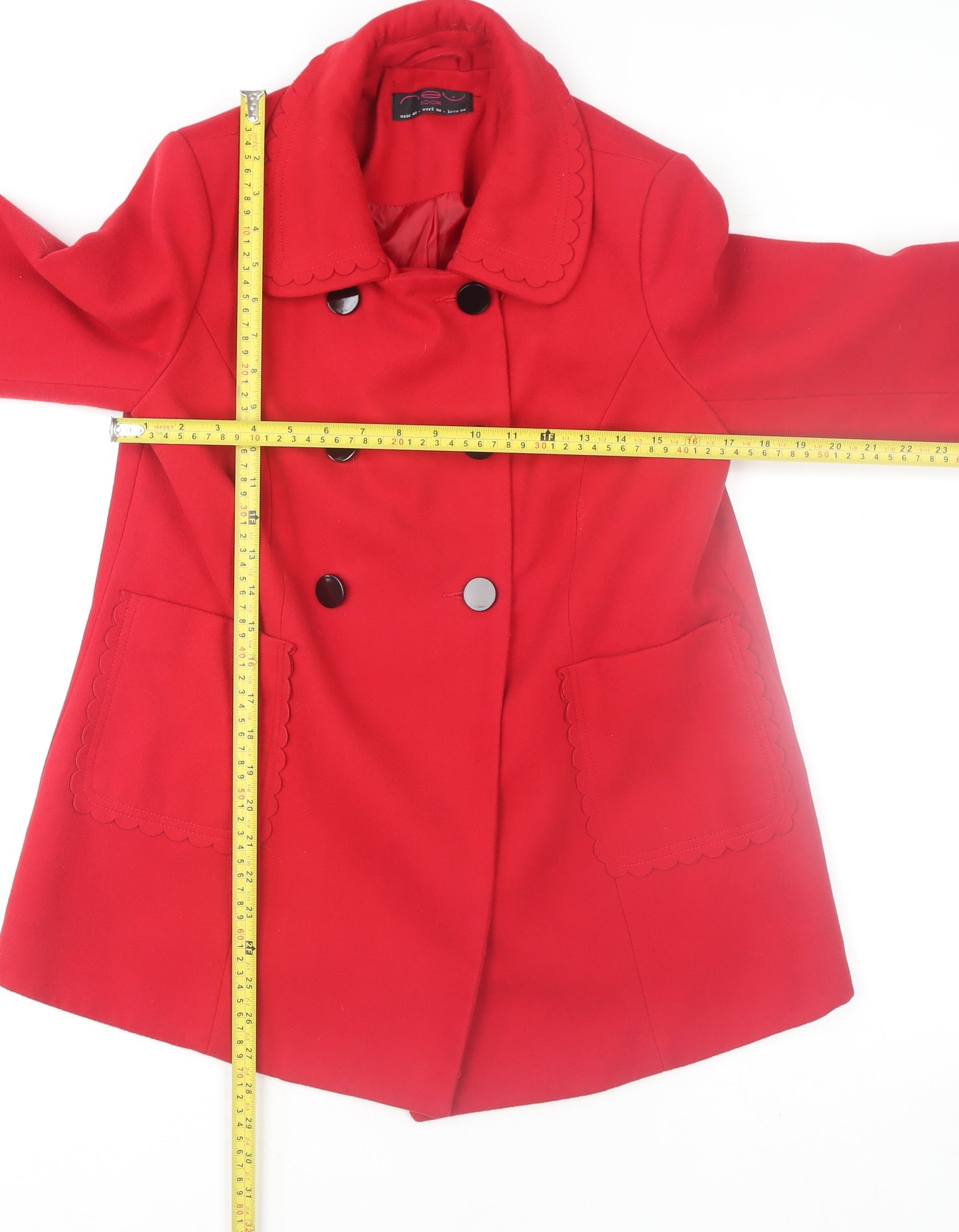 New Look Women Red Pea Coat Size 12 Mid Length Buttoned Classic Style