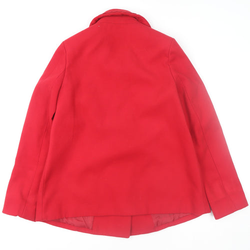 New Look Women Red Pea Coat Size 12 Mid Length Buttoned Classic Style