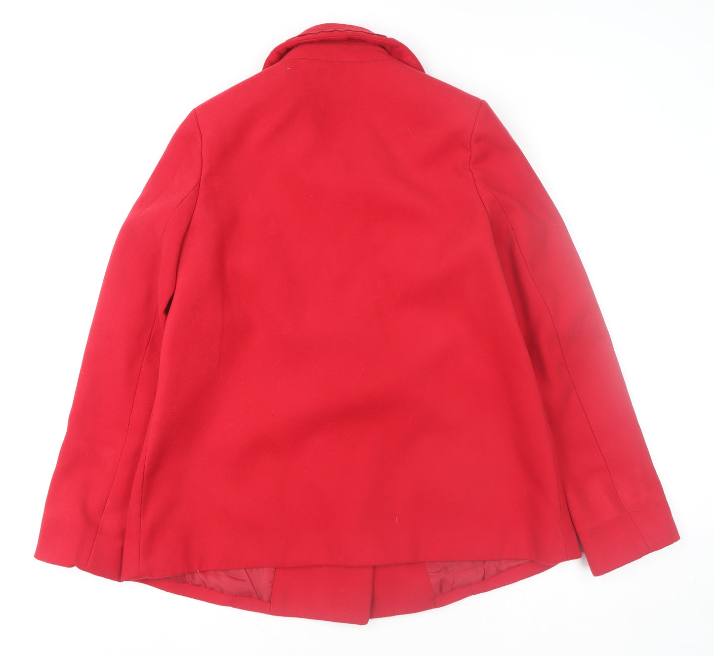 New Look Women Red Pea Coat Size 12 Mid Length Buttoned Classic Style