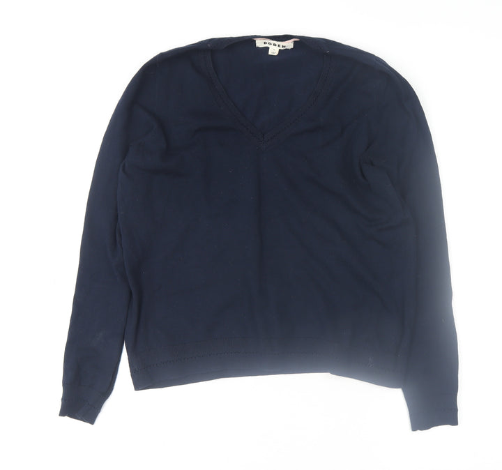 Boden Women's Blue V-Neck Cotton Knit Jumper Size M