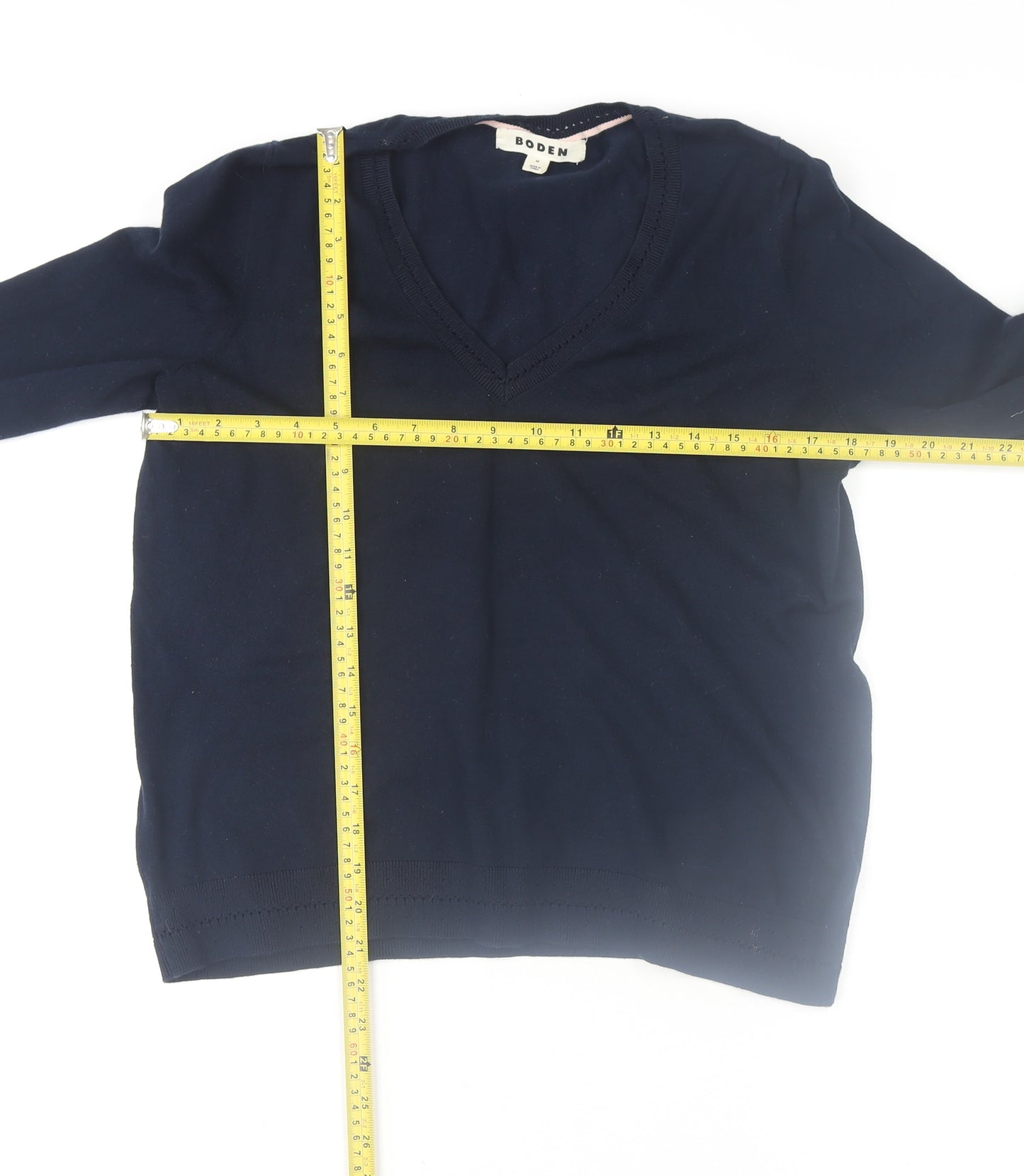 Boden Women's Blue V-Neck Cotton Knit Jumper Size M