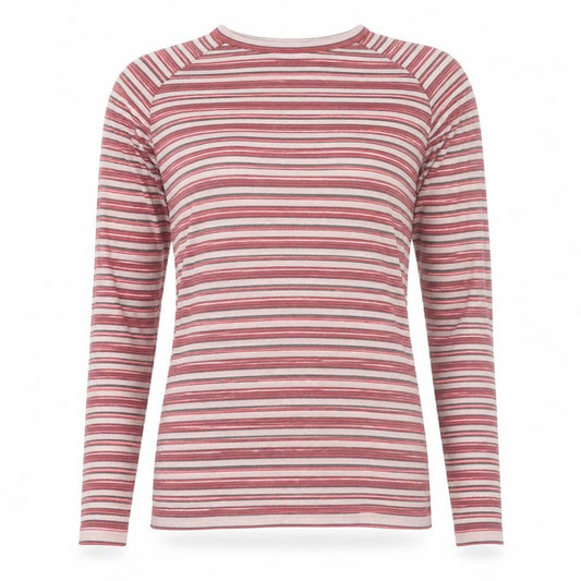 Front view of John Smedley Women's Pink Striped Cotton Long Sleeve T-Shirt, size S