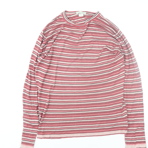 John Smedley Women's Pink Striped Cotton Long Sleeve T-Shirt Size S