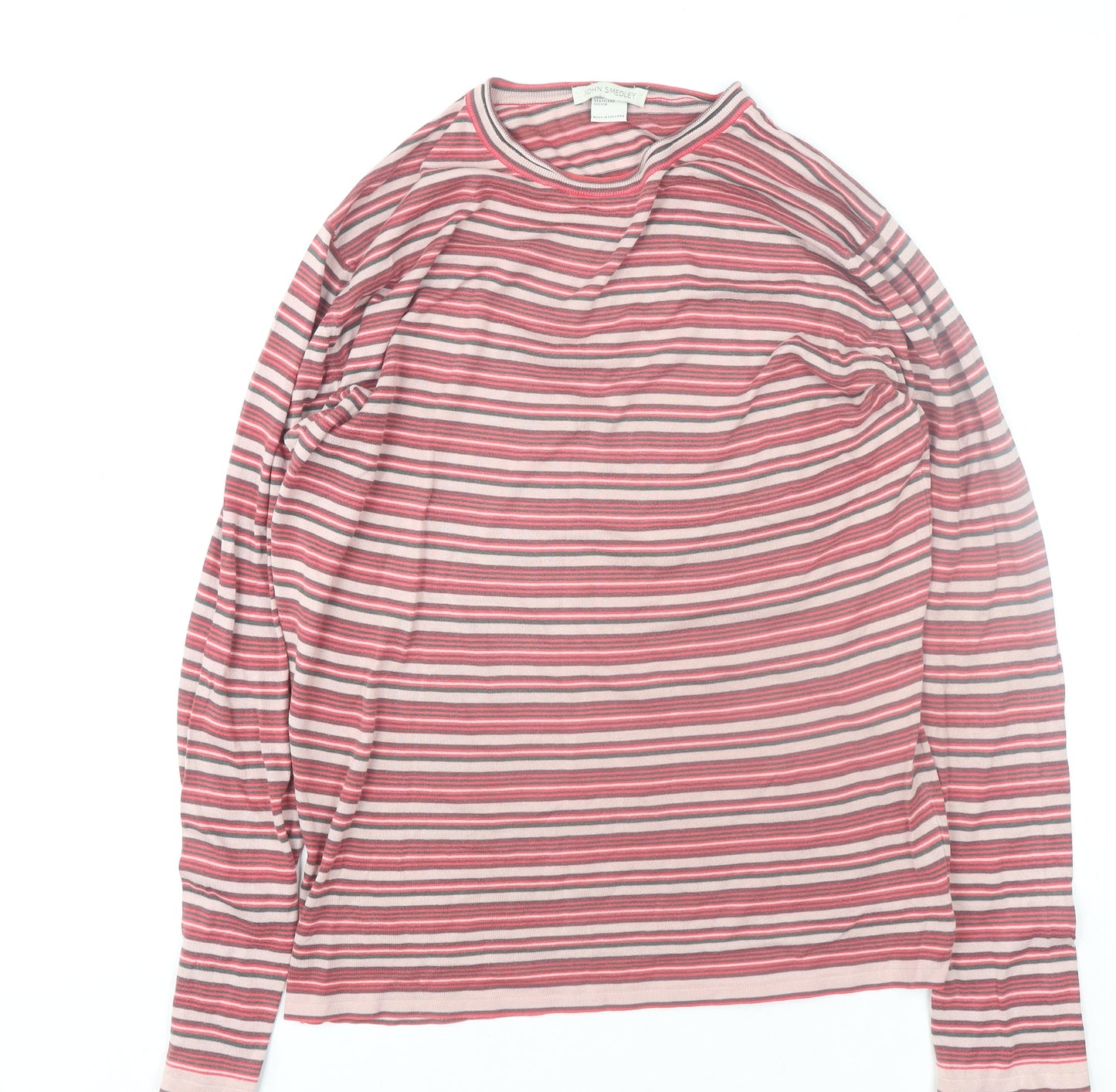 John Smedley Women's Pink Striped Cotton Long Sleeve T-Shirt Size S