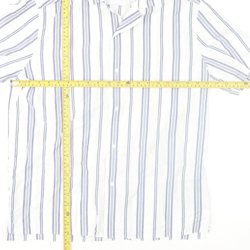 Marks and Spencer Men’s White Striped Cotton Short Sleeve Shirt Size M