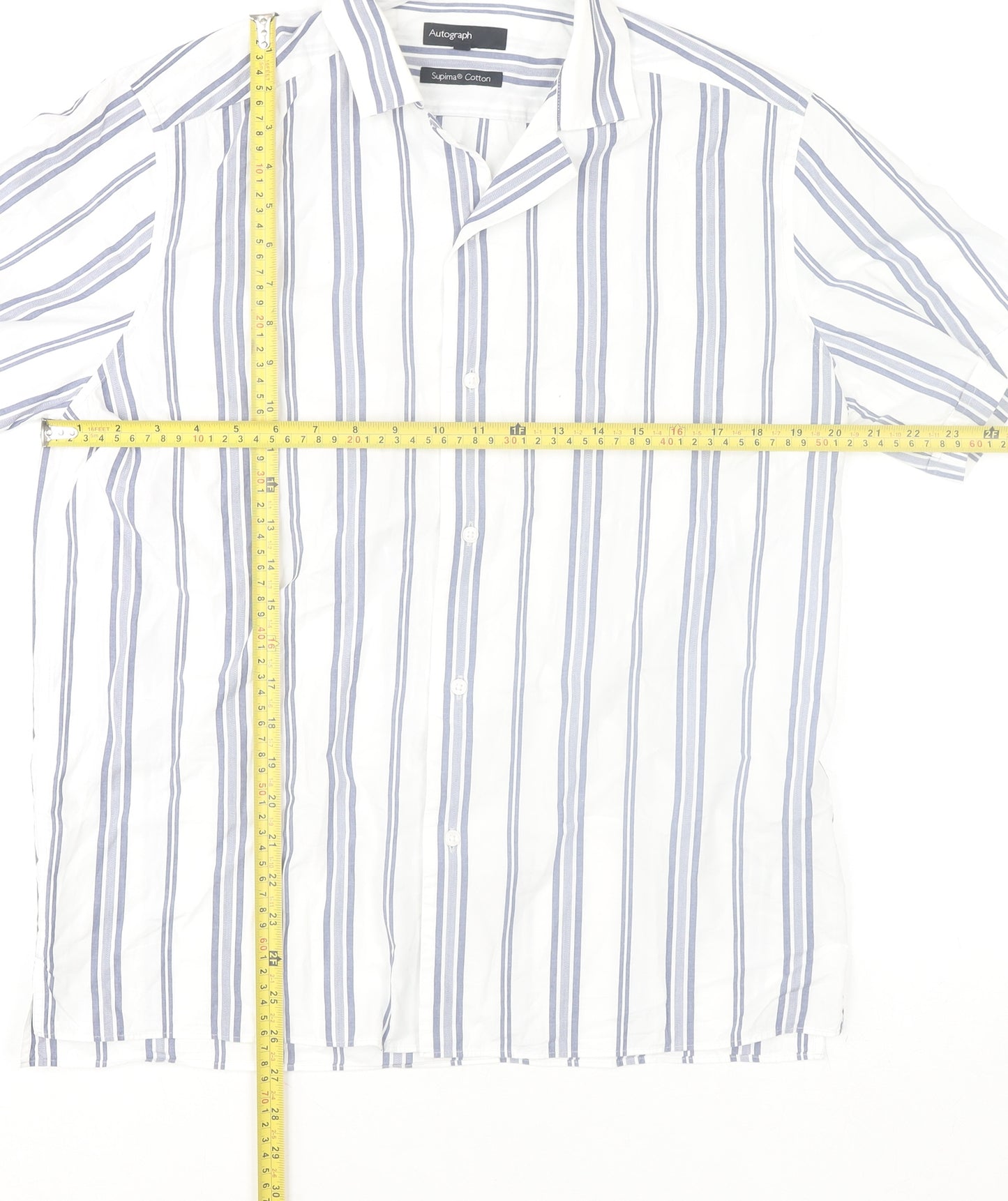 Marks and Spencer Men’s White Striped Cotton Short Sleeve Shirt Size M