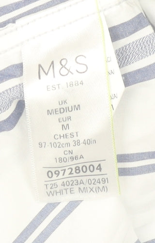 Marks and Spencer Men’s White Striped Cotton Short Sleeve Shirt Size M