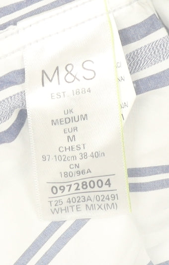 Marks and Spencer Men’s White Striped Cotton Short Sleeve Shirt Size M