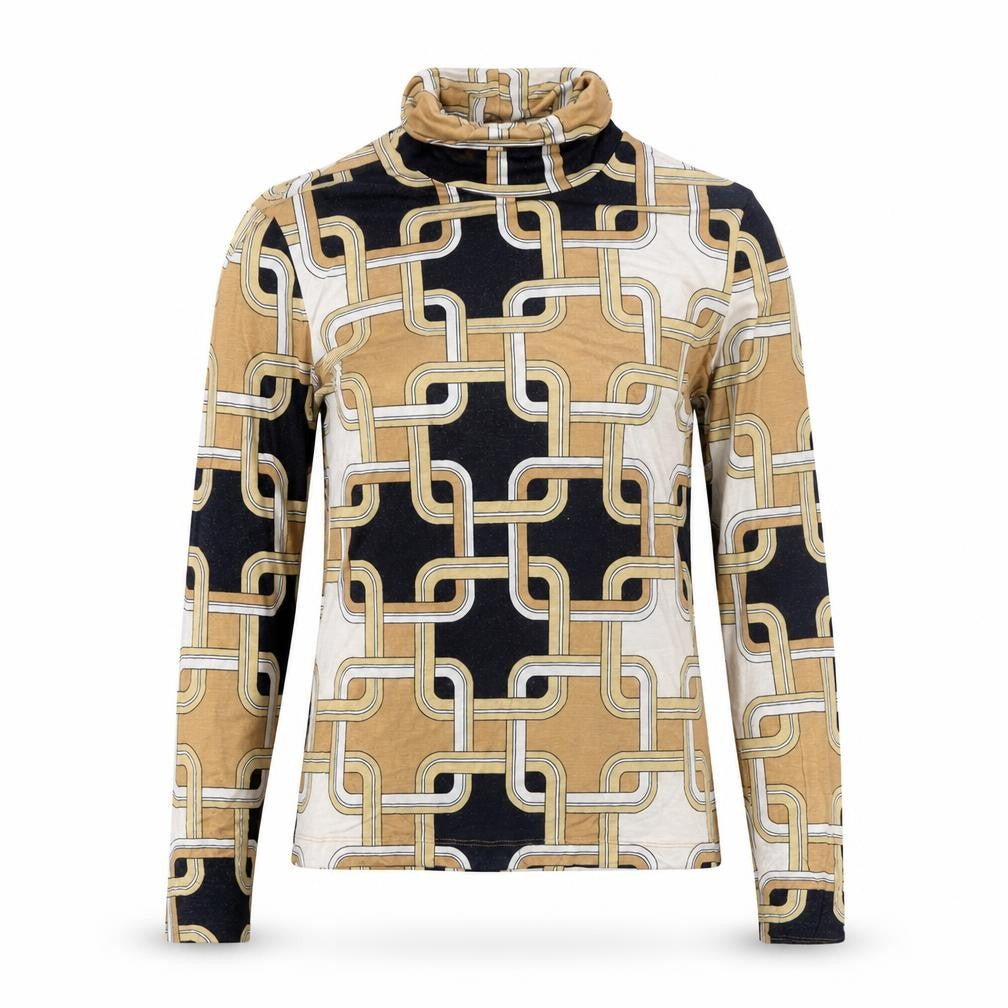 H&M Women’s Multicoloured Geometric Roll Neck Long Sleeve Top Size 12