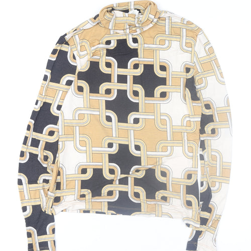 H&M Women’s Multicoloured Geometric Roll Neck Long Sleeve Top Size 12