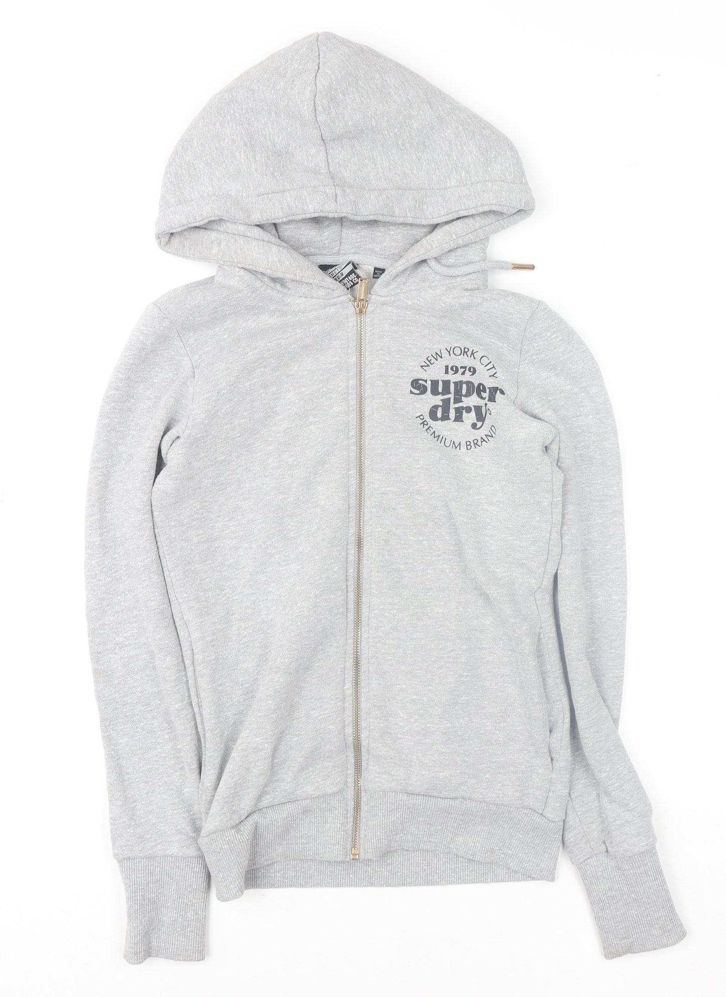 Superdry Womens Grey Full Zip Hoodie UK 6 Classic Logo Sweatshirt