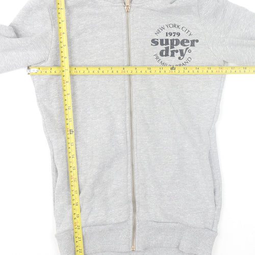 Superdry Womens Grey Full Zip Hoodie UK 6 Classic Logo Sweatshirt