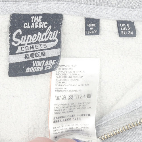 Superdry Womens Grey Full Zip Hoodie UK 6 Classic Logo Sweatshirt