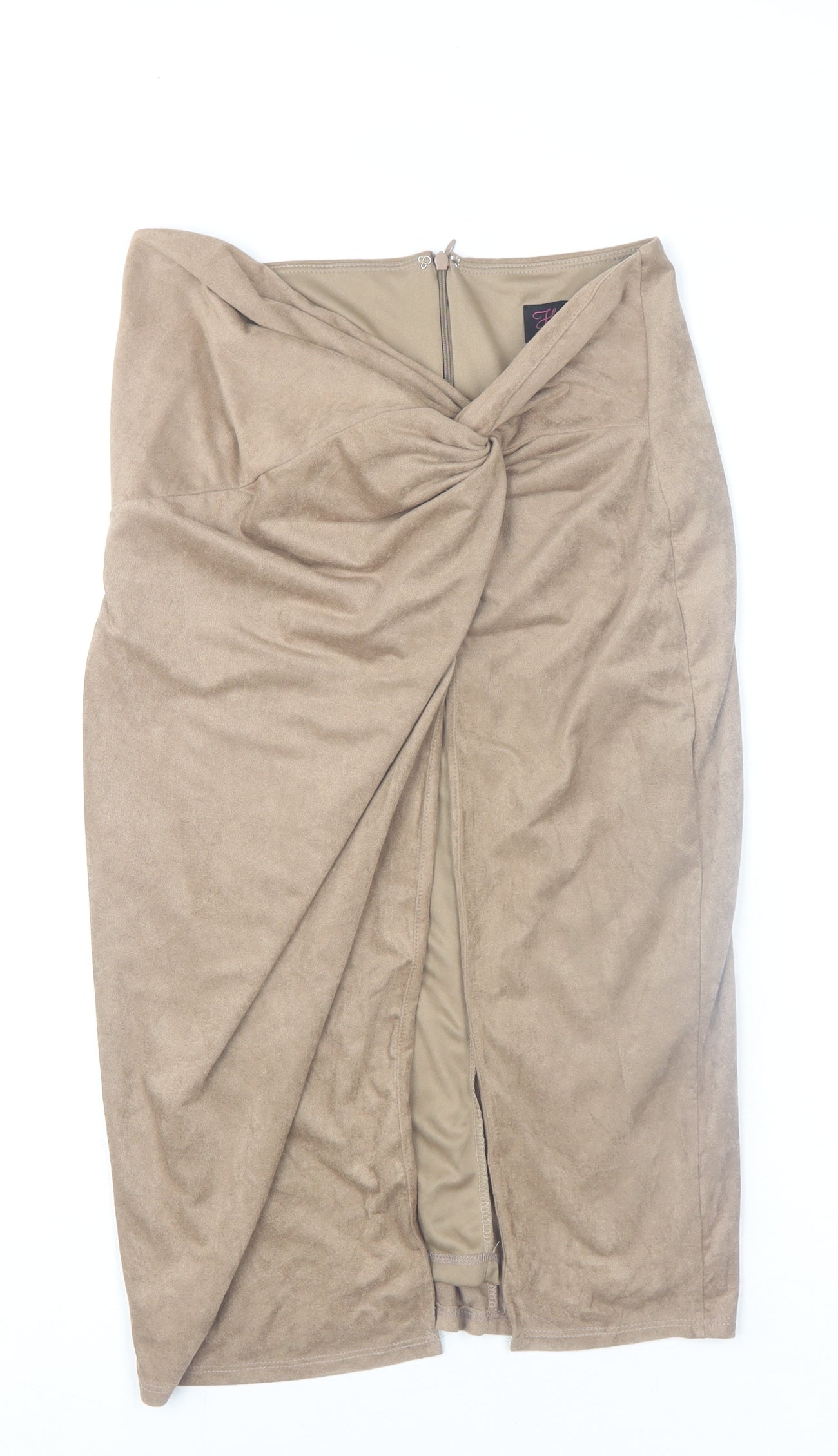 Wow Couture Women's Beige Faux Suede Wrap Midi Skirt Size M