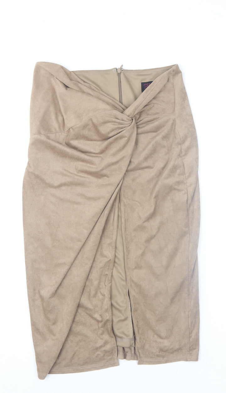 Wow Couture Women's Beige Faux Suede Wrap Midi Skirt Size M