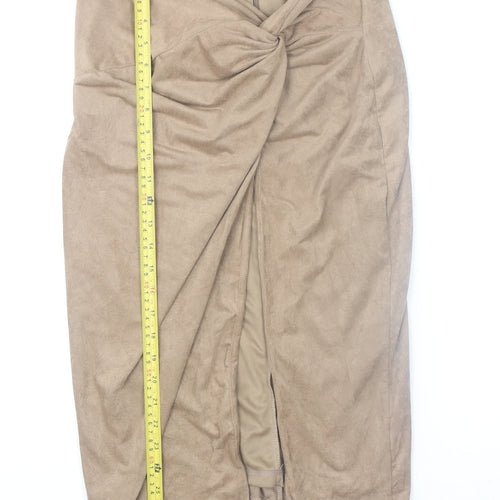 Wow Couture Women's Beige Faux Suede Wrap Midi Skirt Size M