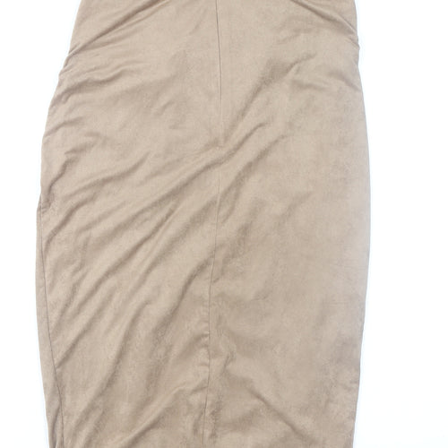 Wow Couture Women's Beige Faux Suede Wrap Midi Skirt Size M