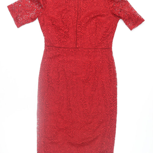 Marks and Spencer Women’s Red Lace Sheath Dress Size 10 Regular Formal