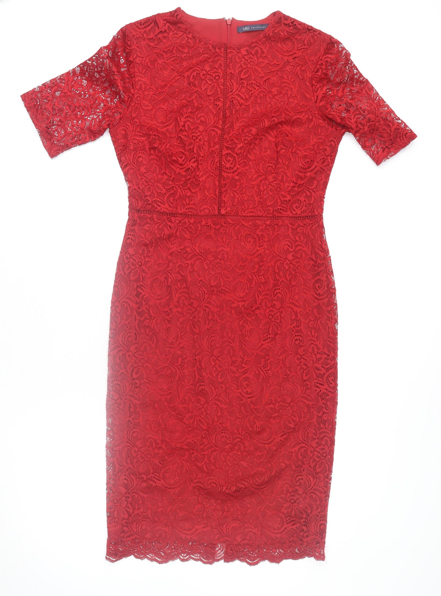 Marks and Spencer Women’s Red Lace Sheath Dress Size 10 Regular Formal