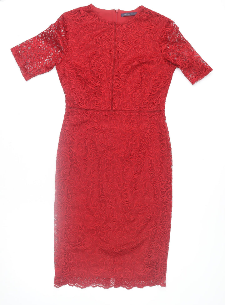 Marks and Spencer Women’s Red Lace Sheath Dress Size 10 Regular Formal