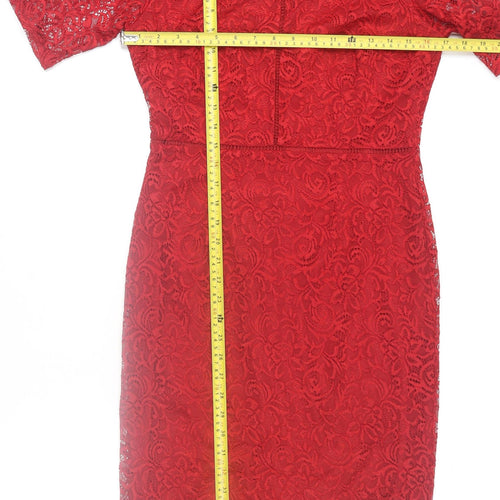 Marks and Spencer Women’s Red Lace Sheath Dress Size 10 Regular Formal